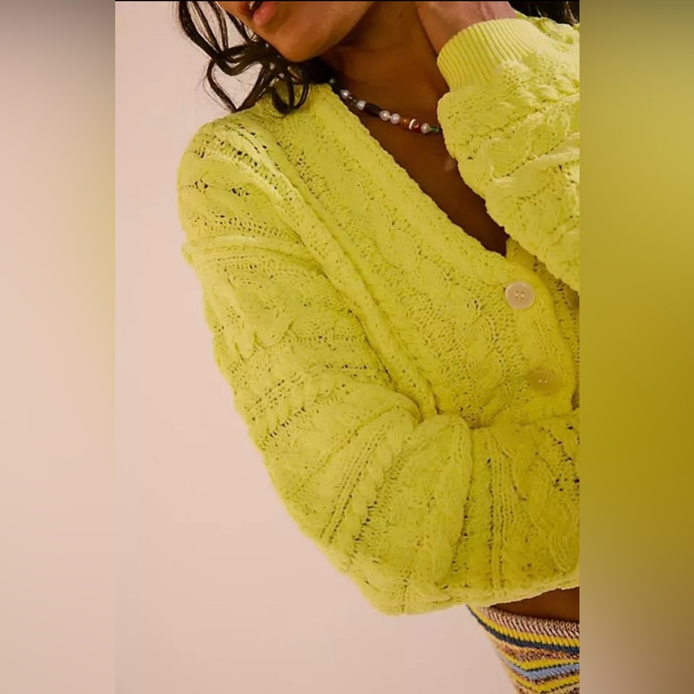 Free People Sadie Cable Knit Cropped Cardi Button Down Oversized Cardigan | XL - Picture 3 of 9